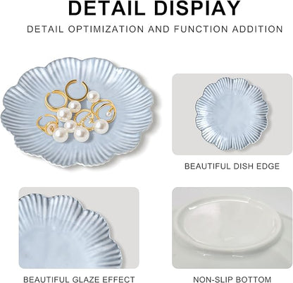 Ceramic Jewelry Dish, Decorative Tray for Rings Earrings Necklaces Bracelet Watch Keys, 4.50" Trinket Tray as Gifts for Women (Antique Flower)