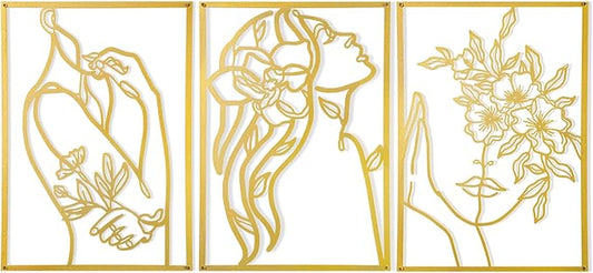 3 Pcs Gold Wall Decor Above Bed Minimalist for Living Room Metal Line Art - Female Body, Gold Room Decor for Bedroom Modern Wall Art for Indoor 15inch