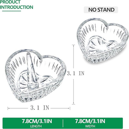 3.1in Crystal Jewelry Tray Set of 2 Heart-shaped Jewelry Dishes Trinkets Ring Tray Home Table Decor Christmas Birthday Wedding Gifts for Women (Clear)