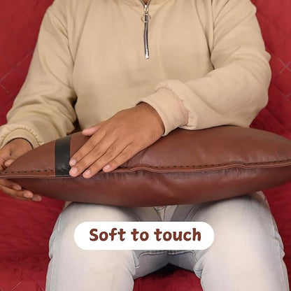 Genuine Lambskin Leather Pillow Cover, 10x18 Inch Case for Lumbar Throw Couch Pillows, Thick & Soft Cushion Covers for Sofa Bed Home Decor (Dark Brown & Black Box Pack of 2)