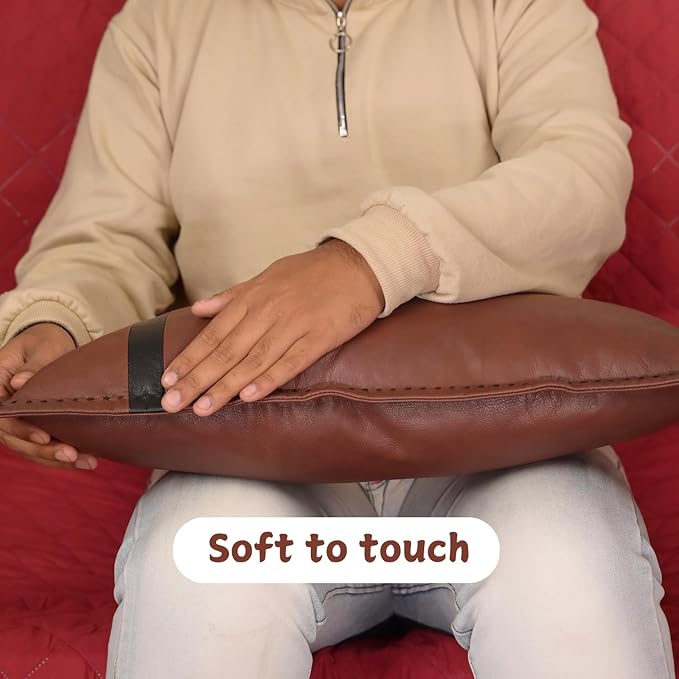 Genuine Lambskin Leather Pillow Cover, 20x28 Inch Case for Lumbar Throw Couch Pillows, Thick & Soft Cushion Covers for Sofa Bed Home Decor (Dark Brown & Black Box Pack of 1)