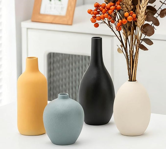 Modern Ceramic Vase Set, Decorative Vases for Home Shelf Decor, 4 Piece Collection