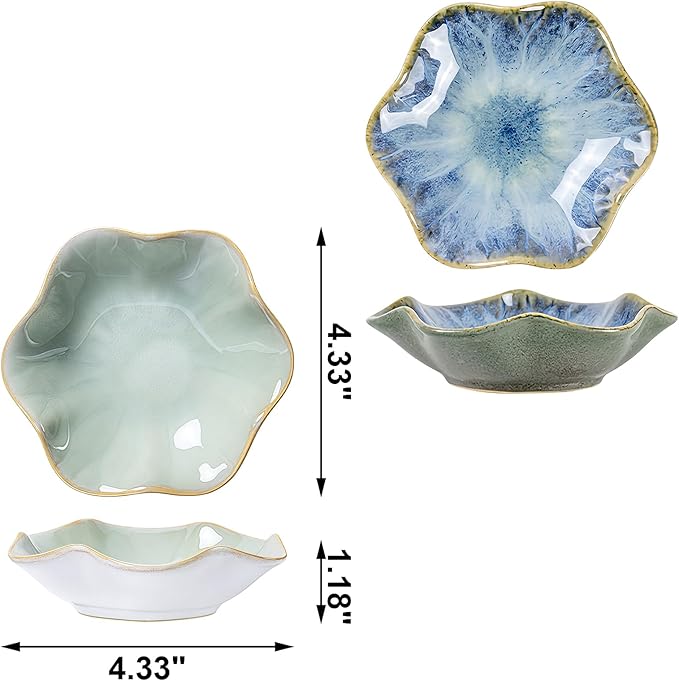 2Pcs Ceramic Jewelry Dish - Lotus Leaf Shape, for Ring Holder Necklace Small Key, Suitable for Mother Friend Sister, Gifts for Women, Cute Plate Trinket Tray, Home Decor (Green & Light Blue)