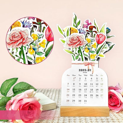 2026 Small Desk Calendar Bloomy Flower Calendar Stand up Desk Calendar Office Calendar Christamas Gifts New Year Gifts (Rose Bouquet)