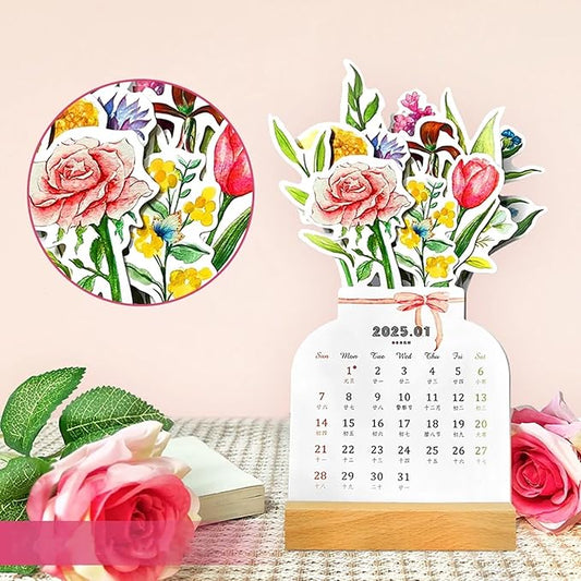 2026 Small Desk Calendar Bloomy Flower Calendar Stand up Desk Calendar Office Calendar Christamas Gifts New Year Gifts (Rose Bouquet)