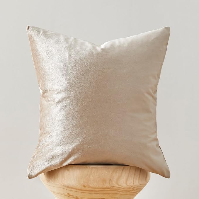 GIGIZAZA Velvet Throw Pillow Covers 26x26,Pack of 2 Champagne Beige Modern Pillow Covers Square Big Solid Pillow Vintage Cases for Living Room Couch