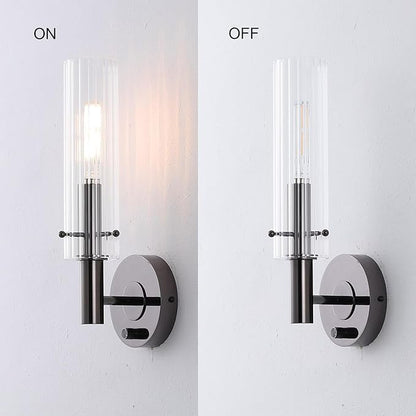 Black Bathroom Vanity Light Fixtures with Striped Clear Glass Shades Modern Wall Sconces Dimmer ON/Off Switch Indoor Wall Light for Mirror Living Room Bedroom Hallway Staircase