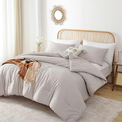 ROSGONIA California King Comforter Set Linen Grey, 3pcs (1 Boho Gray Cal King Comforter & 2 Pillowcases), All Season Soft Bedding Blanket Quilts