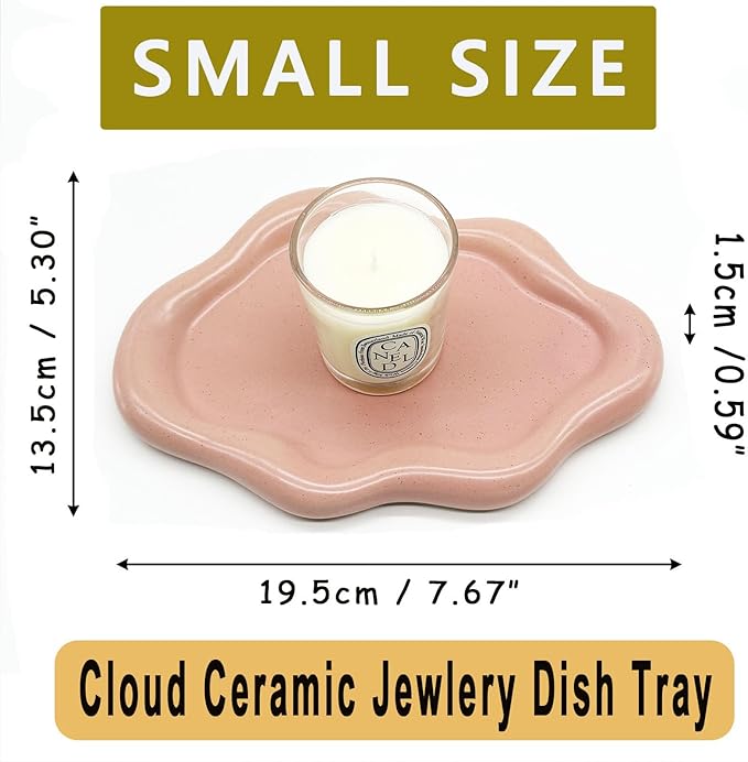 Ceramic Jewelry Tray, Jewelry Dish for Women, Small Ring Dish, Pink Cloud Tray Nightstand Decor Jewlery Plate Ring Holder Dish, Gift for Mom Trinket Tray Jewelry Bowl for Keys, Perfume,Candles