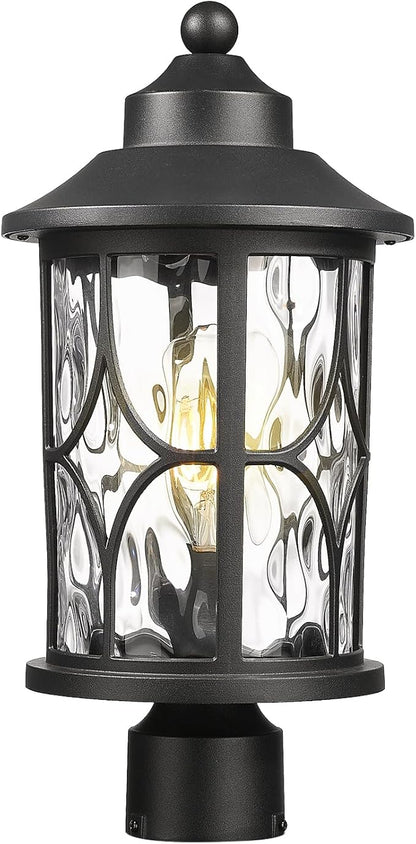 zeyu 17 Inch Black Outdoor Post Lights, Modern Exterior Pole Light, Lamp Posts Outdoor Lighting for Garden Patio, Die-Cast Aluminum with Clear Water Ripple Glass, ZX48MP-WG BK