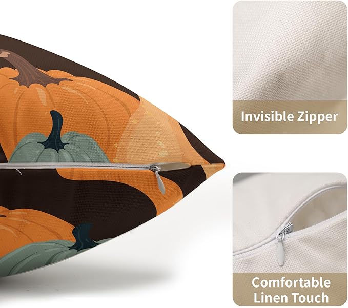 Halloween Pumpkin Fall Pillow Covers 12x20 Set of 2 Burnt Orange Black Cat Print Decorative Autumn Lumbar Outdoor Pillowcases with Zipper Farmhouse Holiday Throw Cushion Case Decor for Couch Sofa Bed