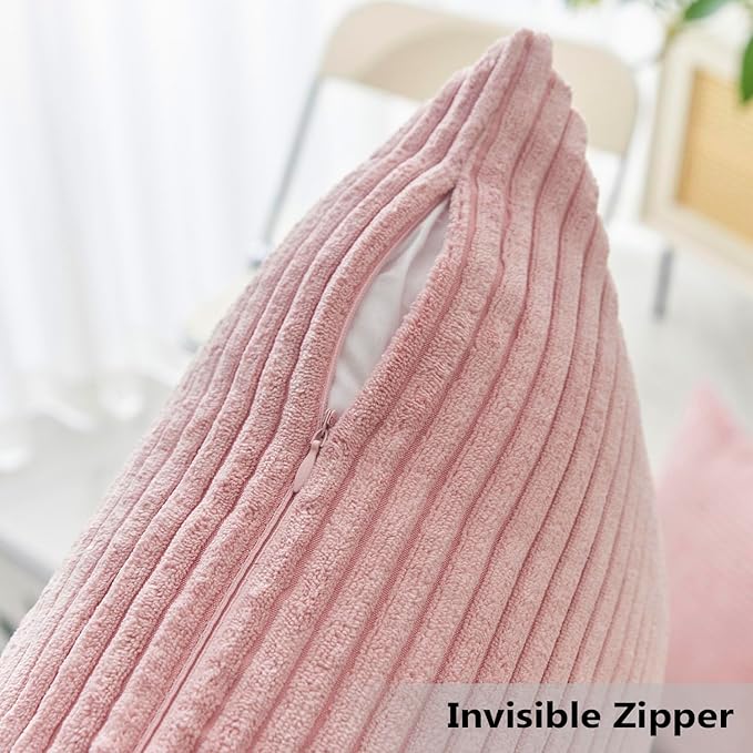 Home Brilliant 12x20 Pillow Covers Set of 2 Rectangle Throw Pillow Striped Corduroy Oblong Throw Pillowcases for Lumbar Pillows Girl's Room Decor 12 x 20 inch, Baby Pink