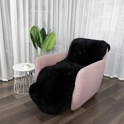 Genuine Sheepskin Rug New Zealand Fluffy Lambskin Rug, Natural Luxury Sheepskin Throw for Bedroom Living Room Children's Room - Premium Area Rug Chair Cover (2×6 Feet, Black)
