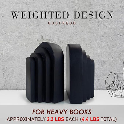 Book Ends for Heavy Books, Resin Decorative bookends, Heavy Duty Bookend for Shelves, Book Stopper for Shelves, Modern Home Decor Aesthetic Book Ends, Layered Arch Design Set of 2(Matte Black)