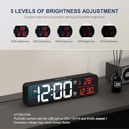 Hournor Digital Clock for Bedroom, Digital Wall Clock for Living Room Decor, Desk Table Clocks, Digital Clock Large Display, Bedroom Smart Alarm Clock for Office Red
