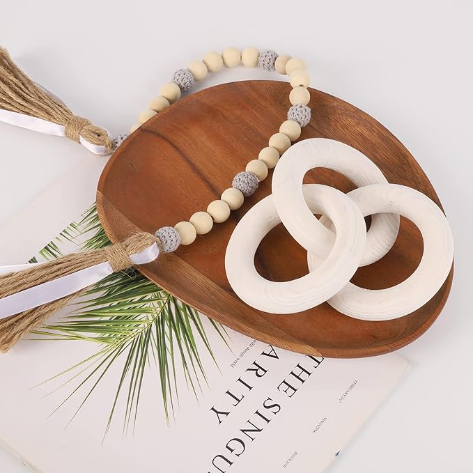 Ochine Pine Wood Chain Decor - Modern Farmhouse Boho Bead Garland for Living Room & Bedroom