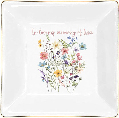 Gossby Personalized Jewelry Tray - Gift for Women, Mom, Friend with Birth Month Flower, Name - Ceramic Trinket Tray, Dish, Plate for Ring, Earring, Bracelet - Gift Mothers Day, Birthday, Christmas V2