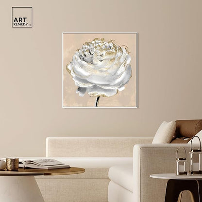 Art Remedy Beige Ranunculus Canvas Elegant White Gold Wall Art, White Frame, 40" x 40"