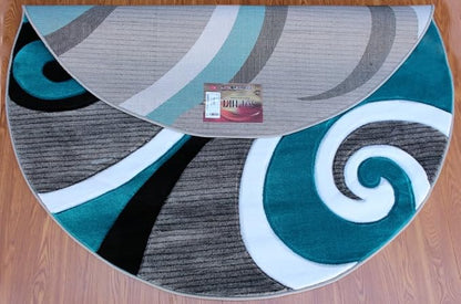 Masada Rugs, Sophia Collection Hand Carved Area Rug Modern Contemporary Turquoise White Grey Black (5 Feet 3 Inch X 5 Feet 3 Inch) Round