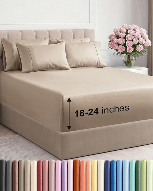 Extra Deep Full Sheet Set - 6 Piece Breathable and Cooling Sheets - Hotel Luxury Bed Sheets Set - Easy & Secure Fit - Soft, Wrinkle Free and Comfy Sheets Set - Cream Sheet Set with Extra Deep Pockets