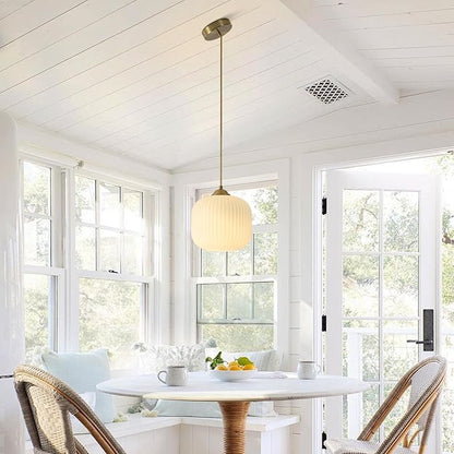 KCO Lighting Modern Gold White Glass Pendant Light Contemporary Brass Metal Kitchen Island Dining Pendant Light Industrial Large Globe Pendant Lamp 1-Light Round Ball Hanging Lighting Fixture