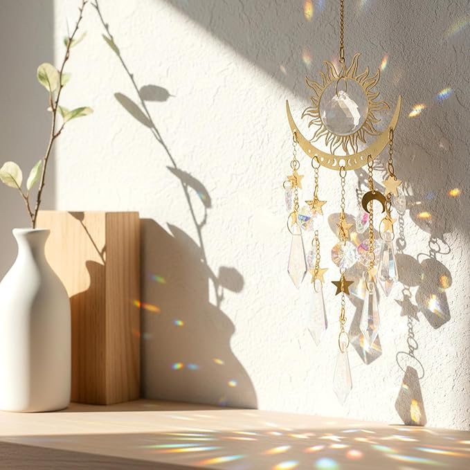 Sun Catcher Crystals, Crystal Suncatcher for Windows Hanging Indoor Outdoor, Prism Rainbow Maker, Home Garden Crystal Wind Chimes Decor for Women Valentines's