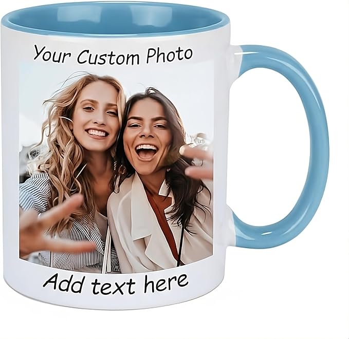 G9W168 Custom Coffee Mug, Customizable Coffee Cups with Pictures Personalized Ceramic Mug for Gifts Novelty Personalized Mugs for Friends (Sky Blue)