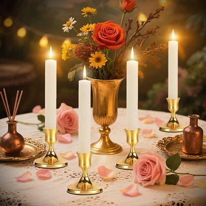 3 Pcs Brass Gold Taper Candle Holders, Vintage Metal Candlestick Holders Set for Dining Table, Wedding & Party Centerpiece Decor, Fits Standard Taper Candles, Mantel & Home Decorations