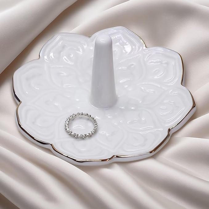 White Ceramic Mandala Jewelry Dish Decoration Ring Holder, Necklace, Earrings, Watch Key Decoration Jewelry Holder, Gift for Mother's Day, Birthday, Engagement Wedding, Christmas, Thanksgiving Day