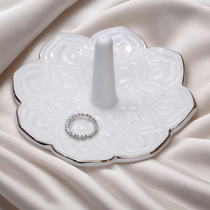 White Ceramic Mandala Jewelry Dish Decoration Ring Holder, Necklace, Earrings, Watch Key Decoration Jewelry Holder, Gift for Mother's Day, Birthday, Engagement Wedding, Christmas, Thanksgiving Day
