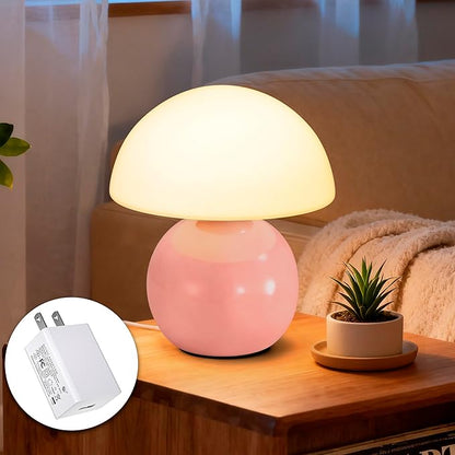 Cute Small Mushroom Lamp Decor,USB-Plug in Bedside Table Lamps with 3-Temperature LED Bulb Dimmable,Modern Aesthetic Home Decor for Livingroom/Bedroom/Dorm/Nursery (Pink with Plug)
