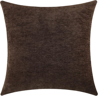 Coffee Brown Chenille Decorative Couch Throw Pillow Covers, Soft Cushion Cases for Home Livingroom Sofa Décor, Pack of 1, 24 x 24 Inches