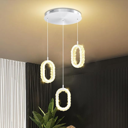Oval Ring Chandelier Modern LED Dimmable Crystal Pendant Light for Kitchen Island Crystal Ring Chandelier for Dining Room Bedroom Living Room 3-Light Silver