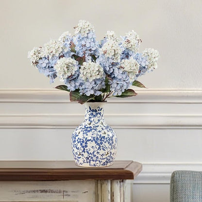 Hydrangea Artificial Flowers,Fall Hydrangeas Artificial Flowers,Blue Fake Fall Dried Hydrangea Flowers Decoration,Faux Silk Flower with Stems Winter Decor(Blue 24" 8pcs) Without Vase