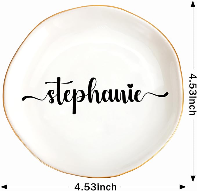 JoycuFF Stephanie Personalized Name Ceramic Jewelry Tray, Mothers Day Christmas Anniversary Engagement Birthday Gifts for Women Couples, Trinket Dish for Rings Earrings Necklaces Bracelets Keys