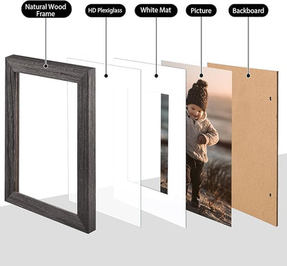 KINLINK 4x6 Frame Ash Black, Solid Wood 4 x 6 Picture Frame with Acrylic Plexiglass for 3.5x5 with Mat, Tabletop and Wall Display Photo Frames 4x6 Ash Black, 4 Pack