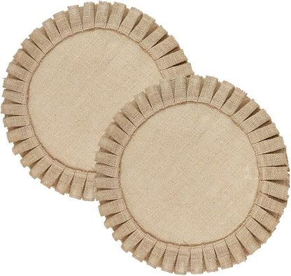 2Pcs Round Woven Jute Placemats with Ruffled Edges Retro Rustic Insulated Table Mats Non-Slip Decorative Place Mats for Dining Kitchen Parties and Restaurants