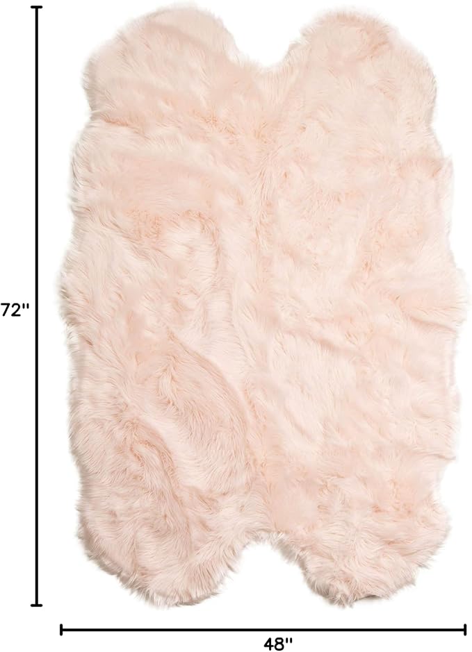 Super Area Rugs Ultra Soft & Fluffy Faux Sheepskin Rug, Light Pink 4 x 6 Feet Sheepskin Carpet for Bedroom Living Room