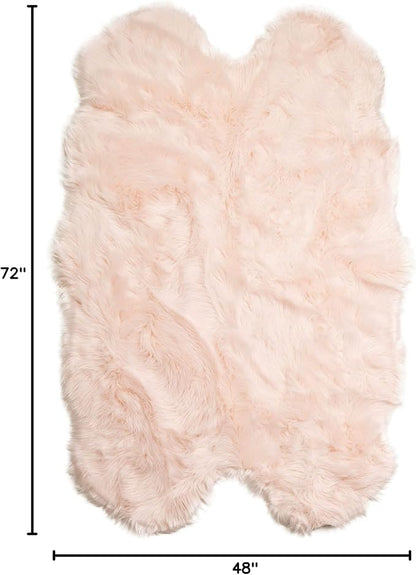 Super Area Rugs Ultra Soft & Fluffy Faux Sheepskin Rug, Light Pink 4 x 6 Feet Sheepskin Carpet for Bedroom Living Room