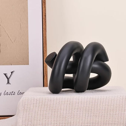LCCCK Funky Abstract Black Knot Knick Knacks - Black Accent Decor for Coffee Table & Tv Stand, Modern Geometric Sculpture Scandinavian Minimalist Home Statue Decorative Objects Entryway Bookcase Book