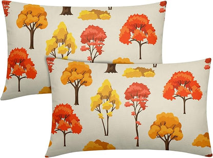 Fall Lumbar Pillow Covers 12x20 Set of 2 Red Orange Maple Tree Leaf Autumn Outdoor Pillows Case with Zipper Forest Print Pattern Decorative Cushion Rustic Decoration Farmhouse Sofa Couch Bed Decor
