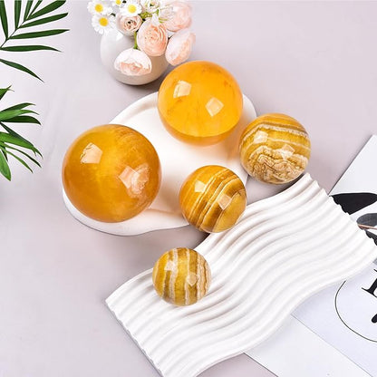 JIC Gem Large Yellow Fluorite Crystal Sphere with Stand Gemstone Decorative Ball for Home Decor Altar Reiki Crystal Gift 80-90mm