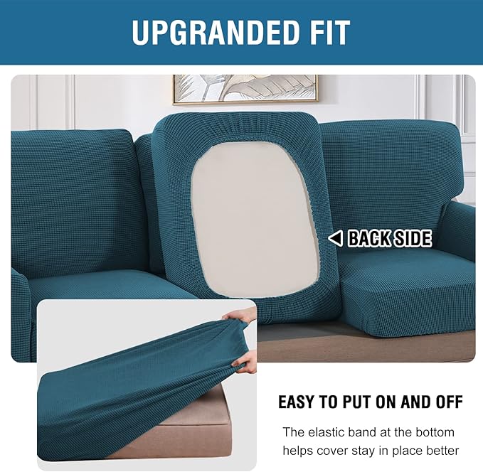H.VERSAILTEX Multi-Pieces Chair Covers Stretch Couch Covers Form Fitted Seat and Back Cushions Covers (1 Seat Cover Plus 1 Back Cusion Cover, Bonus 2 Armrest Covers), Deep Teal