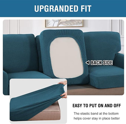 H.VERSAILTEX Multi-Pieces Chair Covers Stretch Couch Covers Form Fitted Seat and Back Cushions Covers (1 Seat Cover Plus 1 Back Cusion Cover, Bonus 2 Armrest Covers), Deep Teal
