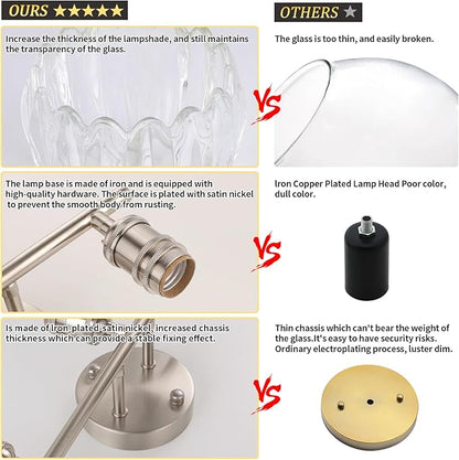 Bathroom Light Fixtures, 3-Light Vanity Wall Light Over Mirror with Clear Tulip Glass Shade for Bedroom Living Room (Bulb Not Included), Satin Nickel
