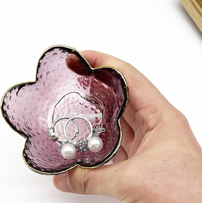 Purple Glass Jewelry Dish Tray, Birthday Gifts for Mom, Crystal Ring Holder for Women, Small Flower Ring Dish Jewlery Plate, Engagement Trinket Jewelry Tray, Nightstand Decor Jewerly Bowl