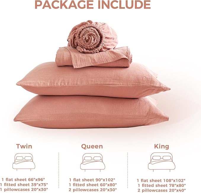 Sheets Queen Size Bed Set Cotton Bed Sheets Gauze 4 Pcs Mocha Brown Sheets Set 16" Deep Pocket Sheet & Pillowcase Sets Boho Muslin Queen Soft Queen All Season Bedding Sets