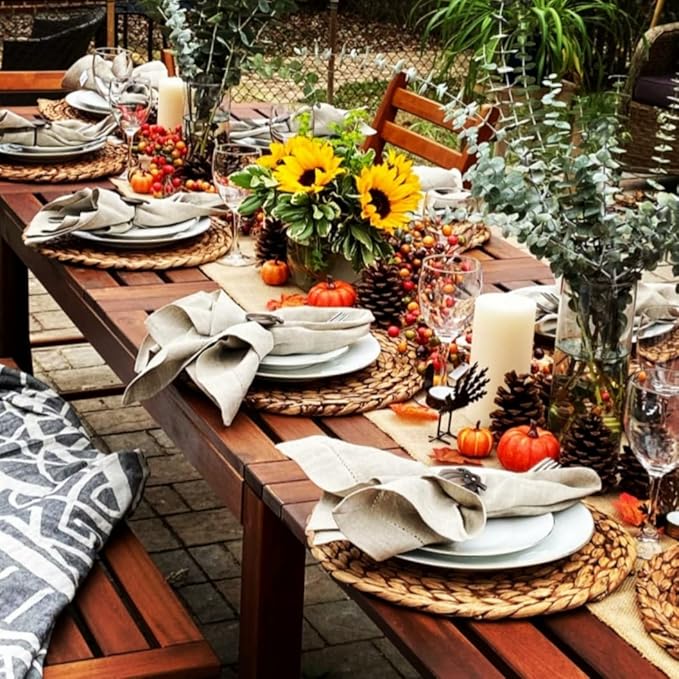 CENBOSS Woven Placemats (13.5" Set of 4, Brown Wash) Round Placemat, Wicker Place mats, Rattan Place mat, Plate Chargers