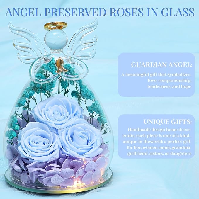 Beferr Valentines Day Rose Gifts for Her Women Mom Gifts for Birthday, Fresh Flowers for Delivery Prime Forever Preserved Rose in Glass Angel Figurine, for Grandma Wife Kids Daughter