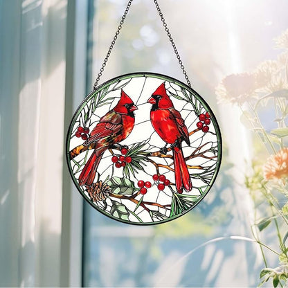 Cardinal Sun Catcher Stained Glass Window Hanging Cardinal Decor Lovers Gifts for Women Handmade Sun Catcher Decoration for Garden Home Housewarming Gifts